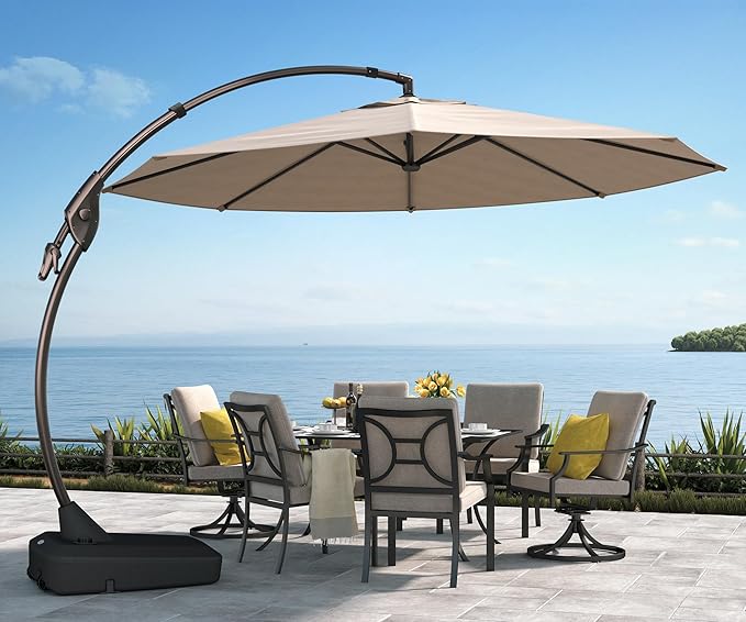 Grand patio 11FT Cantilever Umbrella with Base Outdoor Large Round Aluminum Offset Umbrella for Patio Garden Backyard (Champagne, 11 FT) GrandPatio