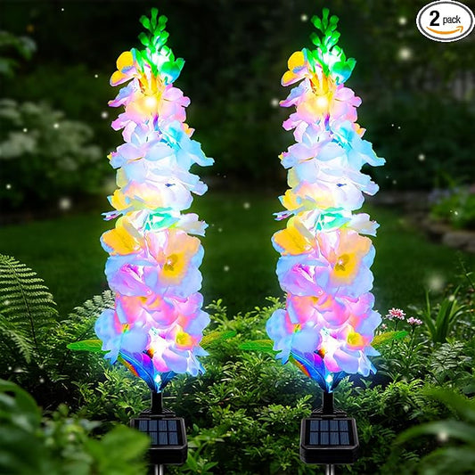 Solar Garden Lights, Delphinium Flowers 2 Pack 40 LEDs, Waterproof Outdoor Lights Two Lighting Modes for Wedding Party Garden Yard Patio Lawn Decor and Gift for Mother MRHEPHAESTUS