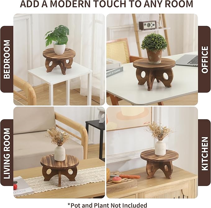 Plant Stand Indoor Wooden Plant Stool Round Stand Risers for Decor Plant Pedestal Stand Farmhouse Rustic Decorative Display Flower Holder Pedestal Board Brown VZODESR