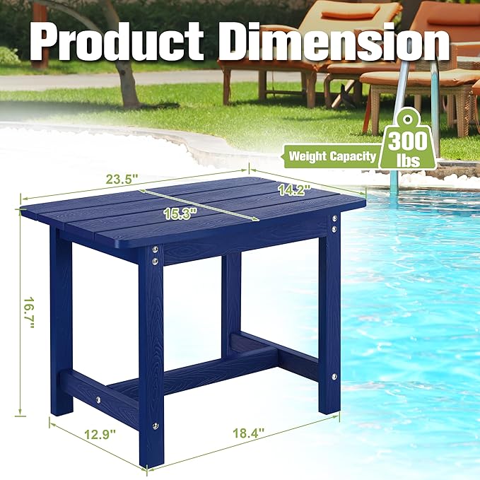 Y&M Adirondack Outdoor Side Table, HIPS Patio End Table, Waterproof Outside Table, Balcony Modern End Tables 23.5" inch Long for Garden, Pool, Beach, Porch, Deck, Indoor or Outdoor Use, Navy Blue YM