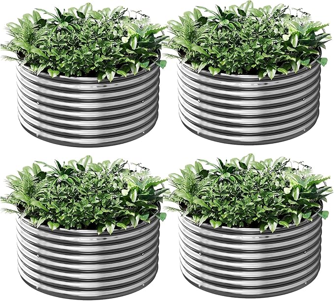 4 Pack 3x3FT Round Corrugated Galvanized Steel Raised Garden Bed Outdoor, Metal Above Ground Garden Bed for Vegetables and Flowers, Raised Beds for Gardening-3x3FTx10Inch CATMANOR
