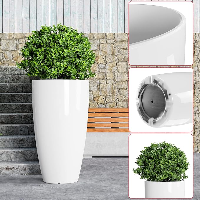 QCQHDU 21 inch Tall Planters for Outdoor & Indoor Plants, Set of 2 Large Outdoor Planters with Drainage Hole for Front Porch, Patio, Garden, White QCQHDU