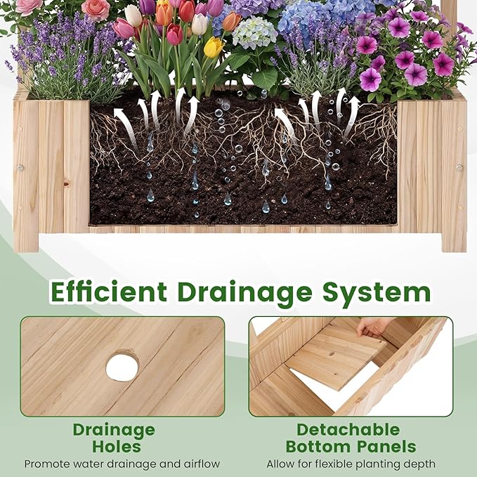Giantex Wooden Raised Garden Bed with Arched Trellis, 71” Fir Wood Outdoor Elevated Planter Box Privacy Screen with Drainage Holes, Vertical Garden Bed for Climbing Plants, Patio Balcony Backyard Giantex