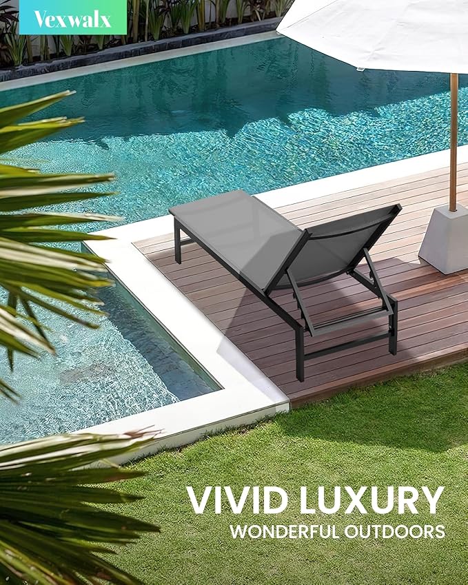 Outdoor Lounge Chairs Set of 2, Aluminum Patio Chaise Lounge Chairs with 5-Position Recliner, Pool Lounge Chairs for Backyard, Poolside, Deck, Lawn (Darkgray) Vexwalx
