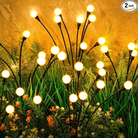 ASMAD Solar Lights Outdoor(2 Pack-16 LEDs), Solar Garden Lights, Outdoor Decorations, Firefly Light for Patio Decor, Big Bulb, Unique Gifts for Women, Gifts for Grandma ASMAD