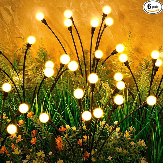 ASMAD Solar Lights Outdoor(6-Pack, 48 LEDs), Solar Garden Lights, Outdoor Decorations, Firefly Light for Patio Decor, Big Bulb, Unique Gifts for Women, Gifts for Grandma ASMAD
