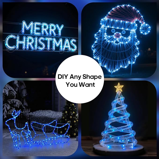100Ft 720 LED Rope Lights Outdoor Waterproof with Remote, 8 Modes and 4 Brightness Blue Rope Lights for Outside, Garden, Patio, Pool, Bedroom, Party, Indoor Outdoor Decoration (Blue) Soiarllt