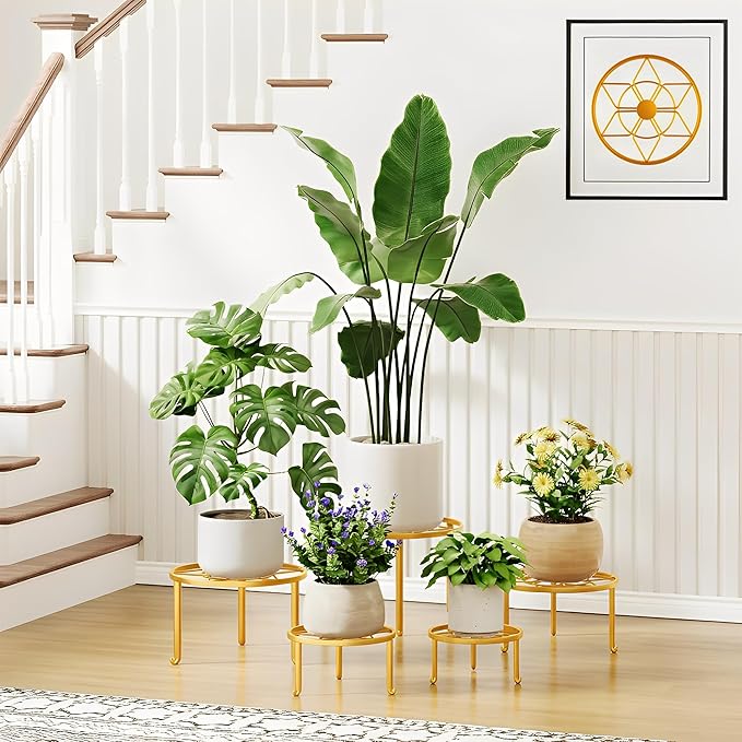 5 Pack Metal Plant Stands 5-Pack Round Supports Display Rack Tiered Plant Stand Shelf For Indoor Outdoor Multiple Plants Decoration Rack Shelf for Home Rootora