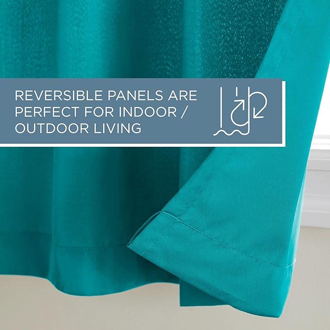 TOWN & COUNTRY BASICS Cabana Solid Heavyweight Indoor Outdoor Curtains, Light Filtering Opacity with Grommet Top, Water Repellent, 2-Pack Set, 54"x84", Teal TOWN+%26+COUNTRY+BASICS