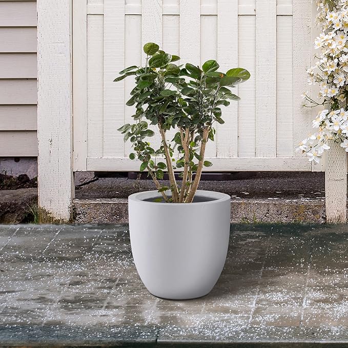 Kante 16.5" Dia Round Concrete Planter, Large Outdoor Modern Indoor Decorative Plant Pots with Drainage Hole and Rubber Plug for Home and Garden, Pure White Kante