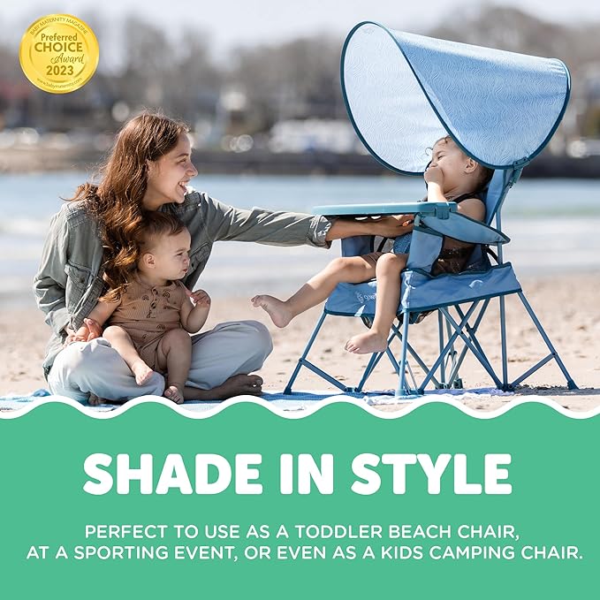 Baby Delight Go with Me Venture Portable Chair | Indoor and Outdoor | Sun Canopy | 3 Child Growth Stages | Blue Wave BabyDelight