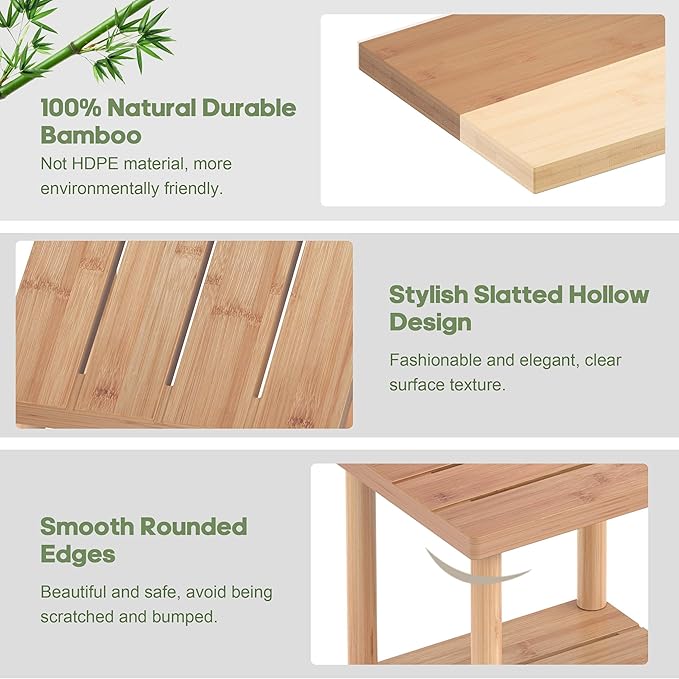 Outdoor Side Table, 2-Tier Small Outdoor Table for Patio, Adirondack Side Tables for Outside or Indoor, Bamboo End Table for Pool, Porch, Weather Resistant Easy Maintenance LEJANEOYE