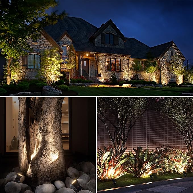 SUNVIE All-in-One LED Low Voltage Landscape Lighting Kit, 12-Pack Landscape Lights with Transformer 100FT Wire and Connectors, 3000K Waterproof Low Voltage Landscape Lights for Garden Yard House Tree SUNVIE