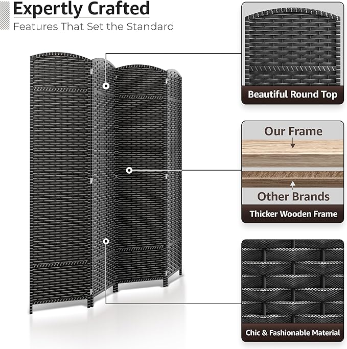Sorbus 4 Panel Room Divider 6 ft. Tall - Privacy Screen, Extra Wide Double Hinged Panels, Mesh Hand-Woven Design, Partition Room Dividers and Folding Privacy Screens, Wall Divider for Room Separation Sorbus