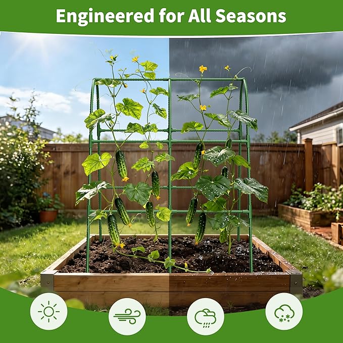 Cucumber Trellis for Raised Bed,U-Shape Garden Trellis for Climbing Plants Outdoor, Metal Arch Vegetables Trellis, Plant Support for Vine (Green, 31.5" Lx21.6 Wx47.2 H-Small) MQHUAYU