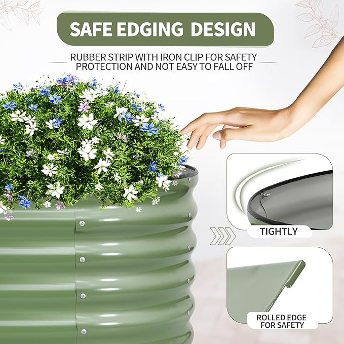 Galvanized Raised Garden Bed - 8x2x1.4FT Metal Planter Boxes Outdoor | Oval Steel Raised Bed Kit for Gardening with Protective Tape, Bracing Rods, Gloves for Vegetables, Flower, Herb (Green) Permade