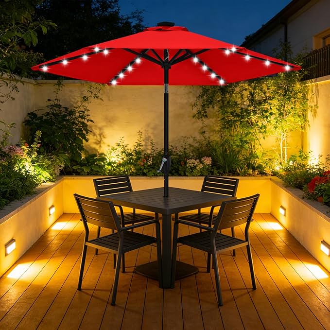 ABCCANOPY Durable Solar Led Patio Umbrellas with 24LED Lights 7.5FT (Red) ABCCANOPY