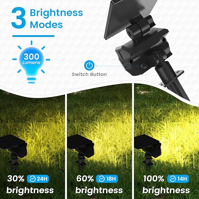 VOLISUN Solar Spotlight Outdoor, IP67 Waterproof Solar Landscape Spot Lights，Uplights for Yard Garden Pathway - 8 Pack (Warm White) 27 LED 3 Lighting Modes VOLISUN