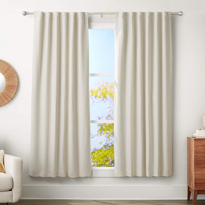 Amazon Basics Easy Installation Adjustable Curtain Rod for Windows with Round Finials, 1-Inch Rod, 72" to 144", Nickel, 2-Pack AmazonBasics