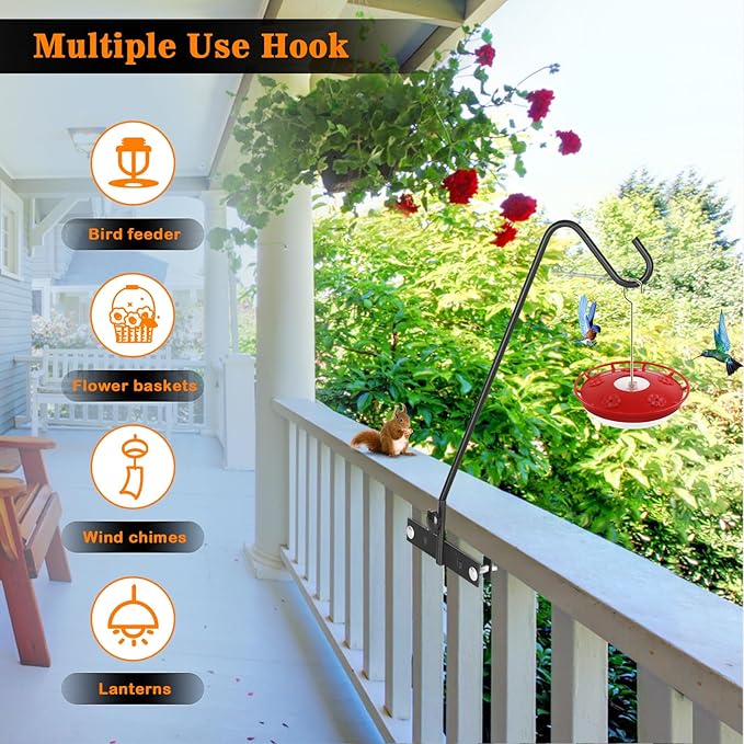 FEED GARDEN 2 Pack 13.5 Inch Deck Hooks for Vertical Railing, Adjustable Deck Bird Feeder Hanger for Hanging Lanterns, Wind Chimes, Flower Baskets, Suet Feeders FEEDGARDEN