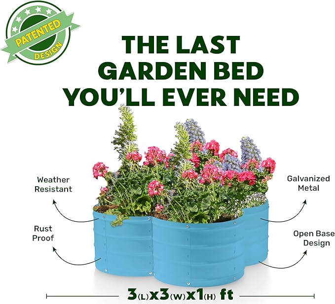 Plant & Plot Galvanized Raised Garden Beds Outdoor // 3×3×1 ft Planter Raised Beds for Gardening, Vegetables, Flowers // Large Metal Garden Box (Teal) // Patented Tool-Free Design PlantPlot