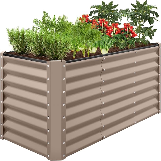 Best Choice Products 4x2x2ft Outdoor Metal Raised Garden Bed, Deep Root Planter Box for Vegetables, Flowers, Herbs, and Succulents w/ 119 Gallon Capacity - Taupe BestChoiceProducts