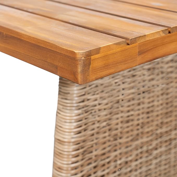 Christopher Knight Home Pasco Acacia Wood Outdoor Dining Table Set for 6, Wicker Patio Dining Set with Acacia Wood Table and Bench, Patio Table and Chair Set with Cushion+Rope Backrest,Brown+Teak+Grey ChristopherKnightHome