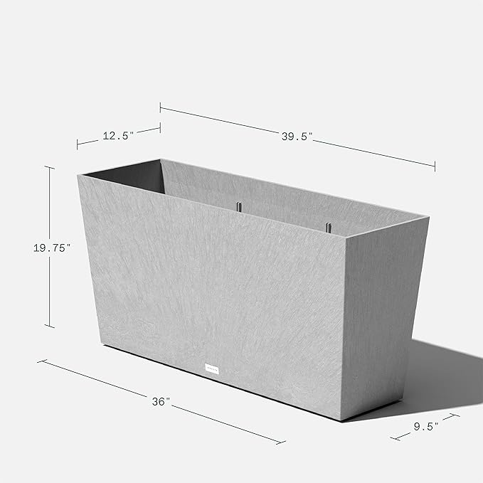 Veradek Pure Series Midori Trough Planter - Large Rectangular Planter for Indoor or Outdoor Deck/Porch | Durable All-Weather Use with Drainage Holes | Modern Decor for Shrubs, Flowers, Small Plants VeradekOutdoor