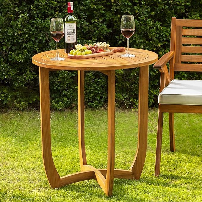 IDZO Outdoor Bistro Dining Table Heavy Duty 270lbs Capacity, FSC Acacia Wood, Elegant & Minimalist Design for Garden, Backyard, Porch, Patio Idzo