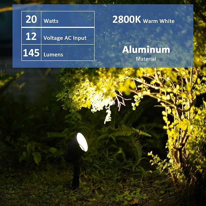 Malibu 8 Pack Low Voltage Spotlights Outdoor Landscape Lighting 20W 145 Lumens Halogen Flood Light 2800K with Plastic Spike and Connector for Garden Pathway Driveway 8301-9604-08 Rootora