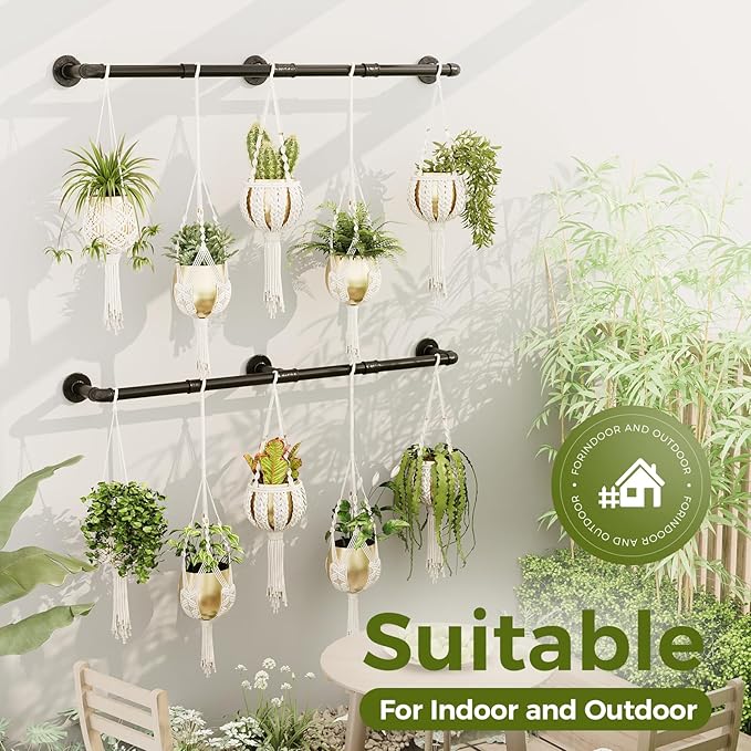 Bamworld Window Plant Hanger Indoor 63in 2PCS Hanging Planters for Indoor Plants Hanging Plants Holder Hanging Rod Window Plant Shelves Wall Planters Pot/Chain/Plant Not Included (Black) Bamworld