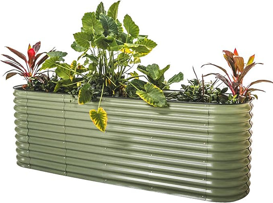 32" Extra Tall Raised Garden Bed Kits, 2 x 8 x 2.7ft Raised Planter Box Outdoor, 3.5 x 6.5 x 2.7ft Deep Root 9 in 1 Modular Metal Raised Beds for Gardening Vegetables Flowers Fruits - Olive Green VegoGarden