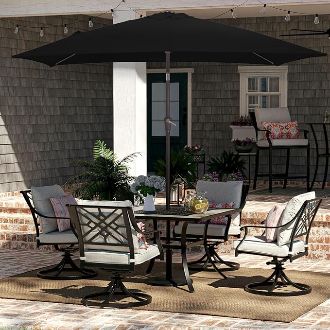JEAREY 6.5x10 ft Rectangular Patio Umbrellas Rectangle Outdoor Umbrella with Push Button Tilt and Crank, Market Table Umbrella 6 Sturdy Ribs UV Protection for Poolside Garden Backyard Deck, Black JEAREYOutdoorsCollection