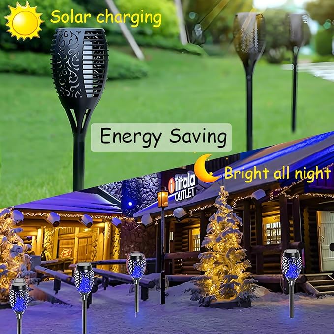 4 Pack Outdoor Solar Flame Light,Solar Lights Outdoor for Garden Decorations with Flickering Flame,IP65 Waterproof Solar Powered Yard Lights Torch Light for Lawn Patio Pathway (Blue) Rootora