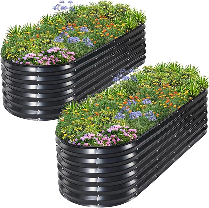 1MORE Galvanized Raised Garden Bed- Planter Garden Boxes Outdoor, Raised Beds for Gardening, 6x2x1.4ft Metal Garden Bed Kit for Vegetables Flower, Planter Raised Bed with Protective Tape.Grey-2pcs 1MORE