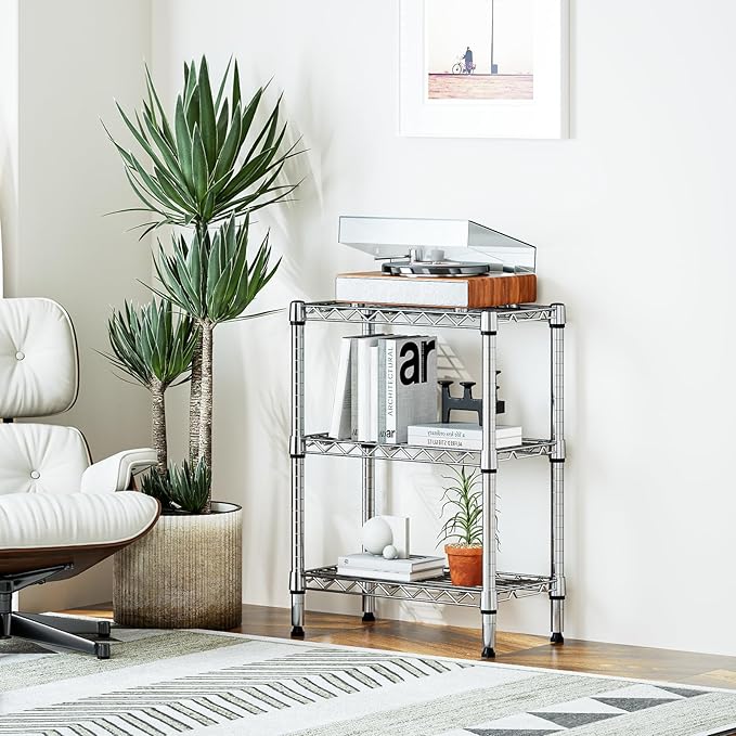 750 lbs 3 Tier Shelf Metal Storage Shelves Wire Rack Closet Organizers with PP Board for Garage Kitchen Bathroom Laundry Chrome 11.8" D x 21.7" W x 28.6" H MEIGAOPLASTICANDMETALHKCOLIMITED