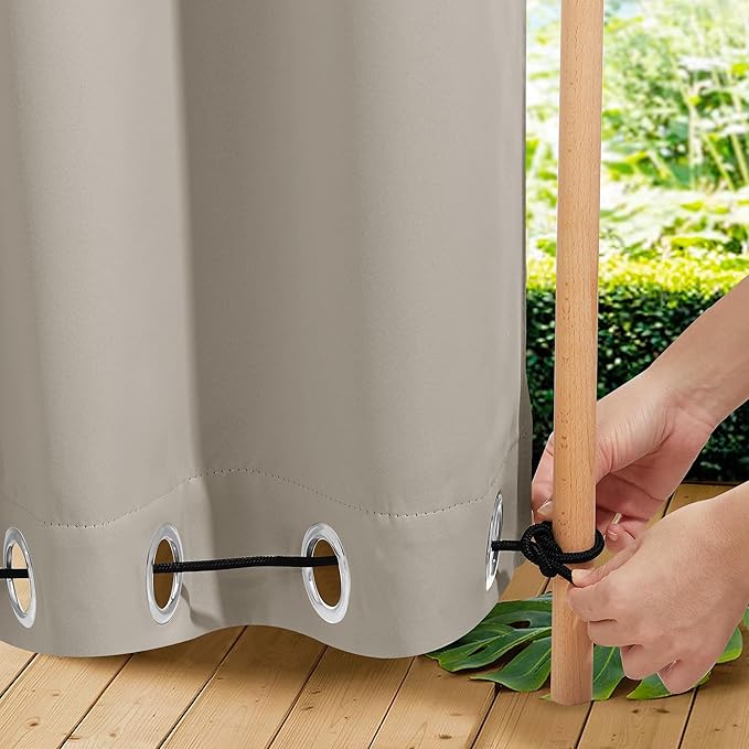 NICETOWN Outdoor Curtains for Patio Waterproof 108 inches Long 2 Panels, Windproof Thermal Insulated Top & Bottom Grommet/Back Tab Privacy Drapes with Rope for Gazebo, Natural, W52 x L108 NICETOWN