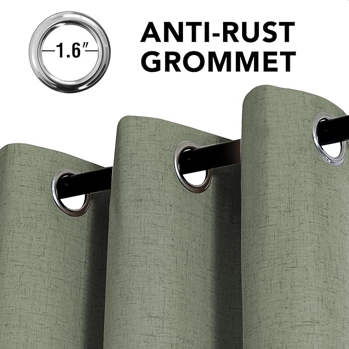H.VERSAILTEX Linen Curtains 100% Blackout Curtains for Bedroom 96 inch Long Full Light Blocking Nature Linen Blended Window Curtains for Living Room Nickel Grommet (2 Panels, Heathered Dried Sage) HVERSAILTEX