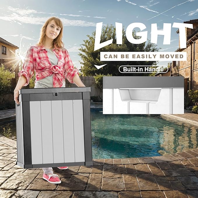 DRATO 51 Gallon Deck Boxes Resin Outdoor Storage Box UV Resistant Outside Deck Box with Lockable Lid for Patio Furniture（Black and White，51 Gallon） DRATOprovidesawarmandcozy