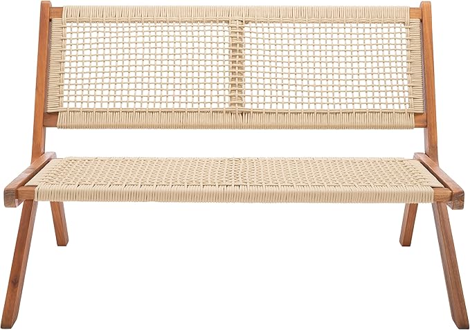 SAFAVIEH Outdoor Collection Kobina Natural Acacia Wood/Natural Rope Foldable Bench (Fully Assembled) SAFAVIEH