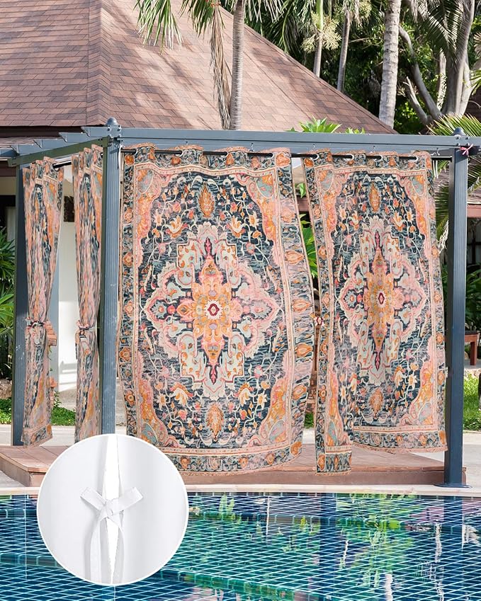 Rustic Boho Outdoor Curtains for Patio Waterproof, Grommet Privacy Curtain Drapes Weatherproof Outside Curtains for Porch GazeboPergola Cabana 2 Panel 54x84inch Ethnic Turkish Floral Geometric Rootora