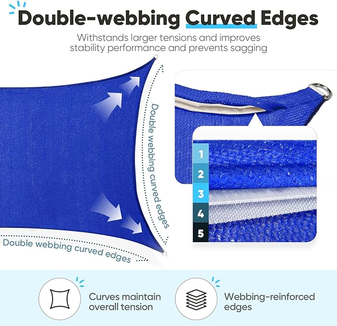 Quictent 12x16ft Rectangular Sun Shade Sail 185G HDPE Canopy 98% UV Block Outdoor Patio Garden Commercial Deck with Hardware Kit Blue QUICTENT