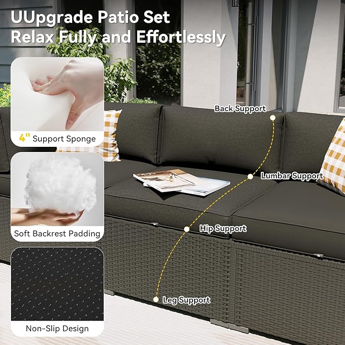 Aoxun Patio Furniture Set with Fire Pit Table, 8 Piece Outdoor Sectional Sofas, Wicker Rattan Outdoor Furniture with Thickened Cushion for Backyard, Garden Black Aoxun