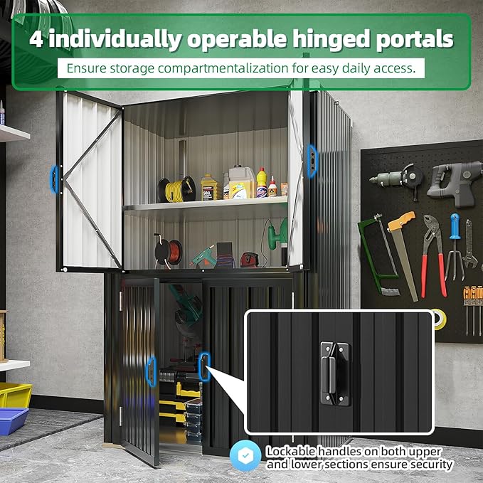 AECOJOY Large Outdoor Storage Cabinet Waterproof with Shelves, Lockable Vertical Outdoor Cabinet, Large Storage Shed Tall Weatherproof Cabinets Garden Sheds & Outdoor Storage Clearance in Dark Grey AECOJOY