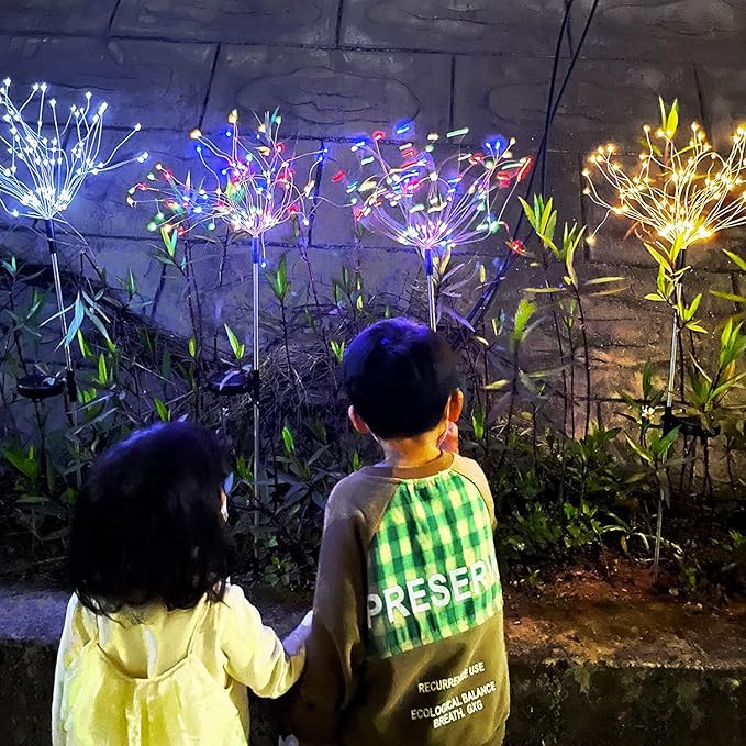 JJGoo Solar Firework Lights, 2 Pack 180 LEDs 2 Lighting Modes Solar Lights Outdoor Waterproof for Garden Patio Walkway Pathway Party Wedding Christmas Decorative - Colorful JJGoo