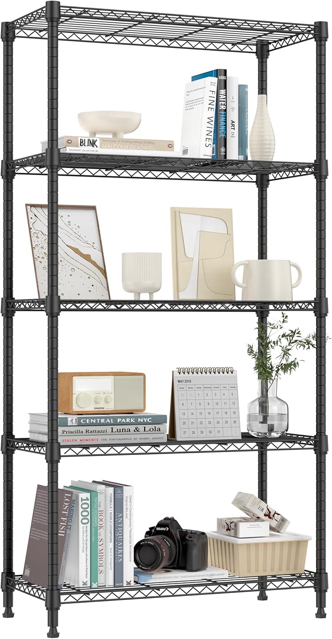 1250 lbs 5 Tier Shelf Metal Storage Shelves Shelving Wire Rack Heavy Duty Closet Organizers for Garage Kitchen Bathroom Laundry Black 13.8" D x 29.5" W x 59.5" H MEIGAOPLASTICANDMETALHKCOLIMITED