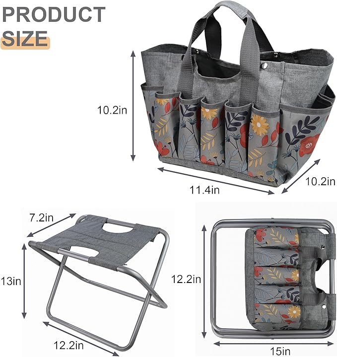 MDSTOP Folding Gardening Stool with Detachable Storage Tote Bag, Gardening Tools Set Organizer for Fishing Outdoor Sports Hiking Camping Garden, Gardening Gifts for Mom/Dad, Without Tools (Aluminum) MDSTOP