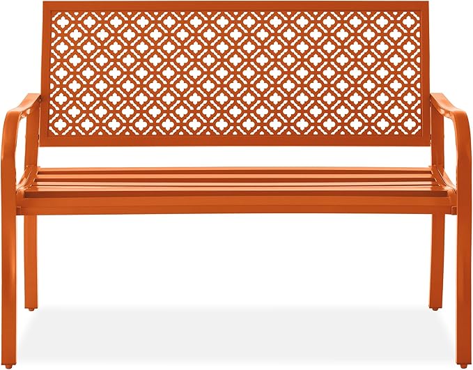 Best Choice Products Outdoor Bench 2-Person Metal Steel Benches Furniture for Garden, Patio, Porch, Entryway w/Geometric Backrest, 790lb Capacity - Carrot BestChoiceProducts