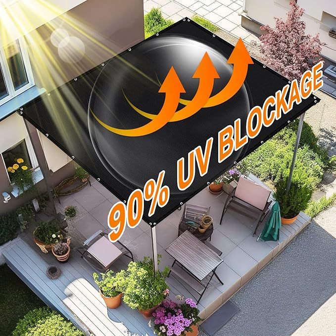 Artpuch 90% Sun Shade Cloth, 12 x 12 FT Pergola Shade Cover Canopy with Grommets, Sun Screen Fabric Tarp for Patio, Outdoor, Garden, Backyard, Black Artpuch