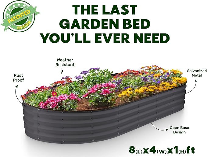 Plant & Plot Galvanized Raised Garden Beds Outdoor // 8×4×1 ft (2-Pack) Planter Raised Beds for Gardening, Vegetables, Flowers // Large Metal Garden Box // Patented Tool-Free Design (Gray) PlantPlot